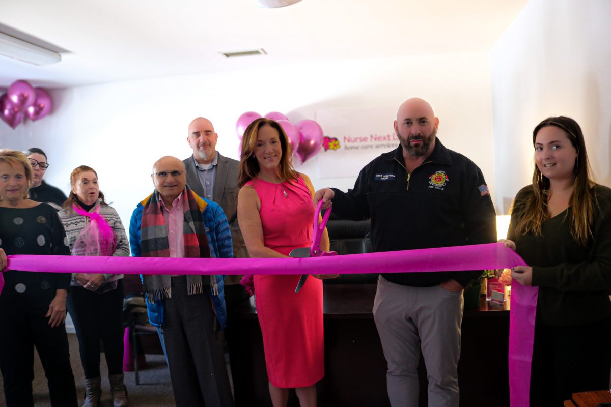 Monroe EDC member Lawren Hubal, Monroe Chamber board member Wendy Grasso, Carolyn Finch-Hulme, Chamber board member Previn Patel, Economic and Community Development Director William Holsworth, Allison Hulme, R.N., First Selectman Terry Rooney and bookkeeper Allissa Stunkel.