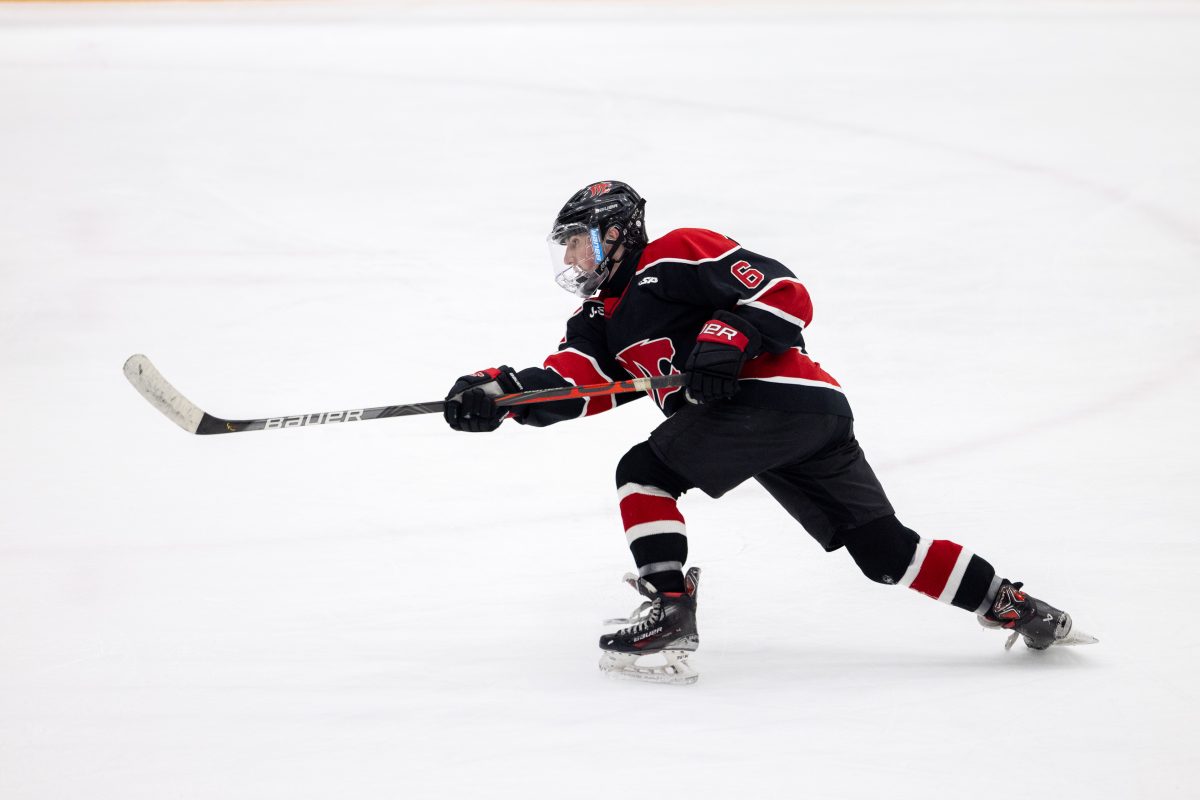 Chase DeSanto unleashes a shot during game action this season. DeSanto scored twice on Saturday.